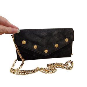 Authentic Chanel Paris-Hamburg CC Button Flap Wallet Chevron Suede Long